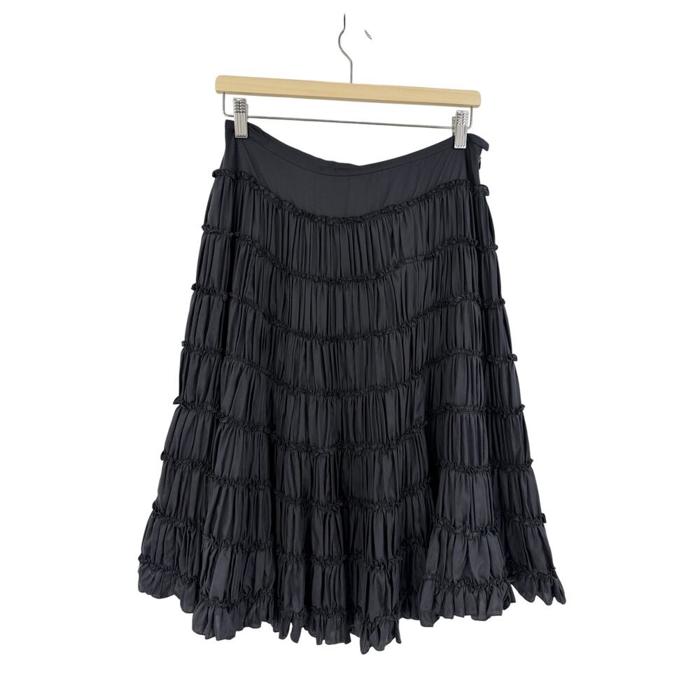 WD-NY Womens 100% Silk A-line Knee Length Skirt Sz 6 Black Ruffle Witchy Goth - Picture 1 of 9